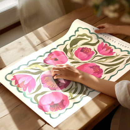 Summer Peony, Art Print, Neutral Print, Hand Drawn, Quirky
