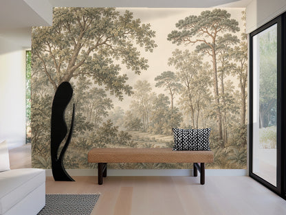 Sunlit corner: mural wrapping a tall wall beside bright windows, demonstrating how the palette reads in natural light.