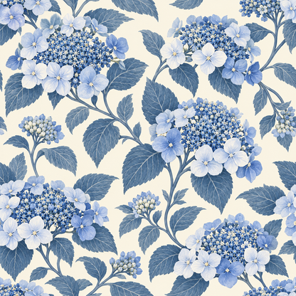 Pattern layout showing branching stems, varied blossom clusters and the cream ground