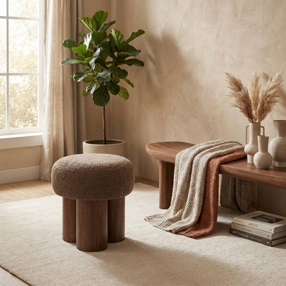 Mushroom Stool with Pleated Upholstered Seat, 3 Colors,16.5" by HOMYCASA DESIGN INC