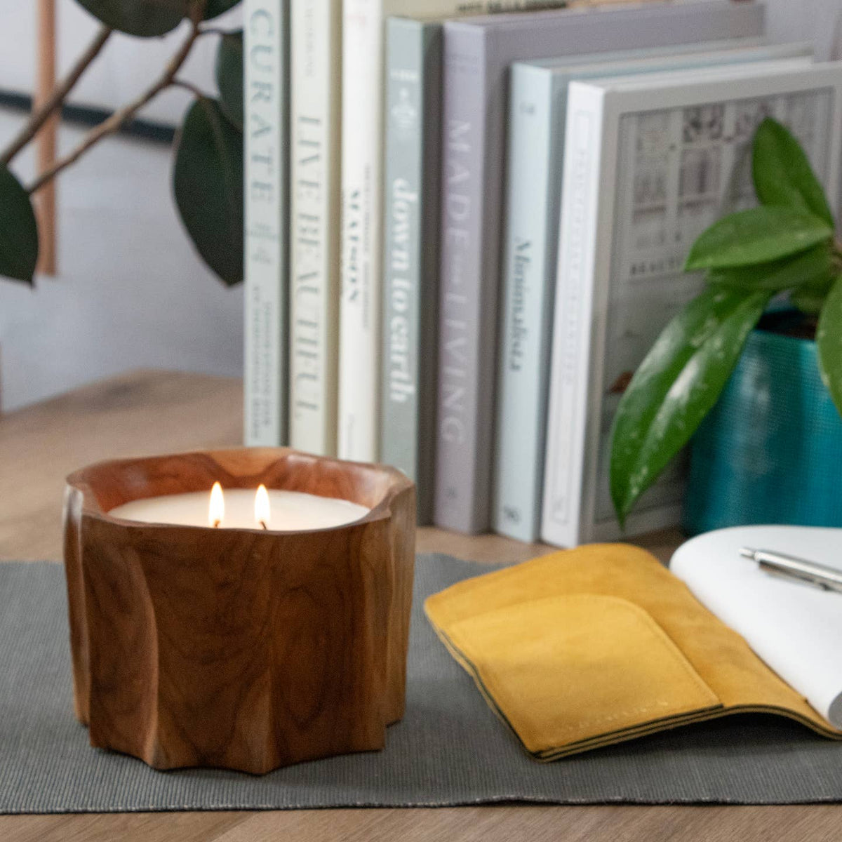 Petite Teak Organic Bowl Candle by Andaluca — view 2