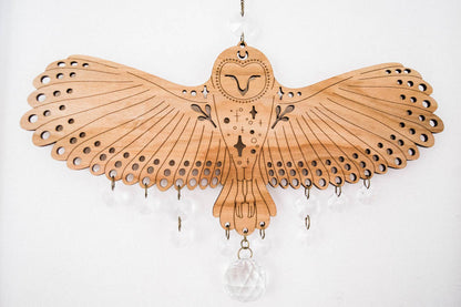 Owl Wooden Wall Hanging Bird Suncatcher w/ Crystal Prisms by HEX Botanical — view 10