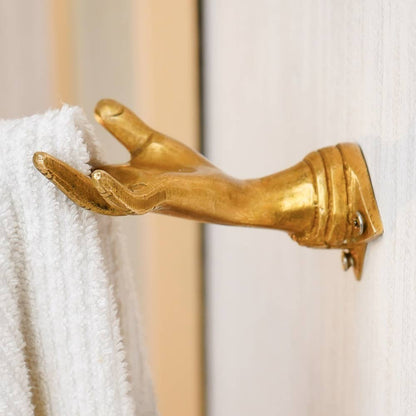1 Piece Brass Hand Shape Hooks For Closet Gold Mudra Hangers by Daana Paani LLC