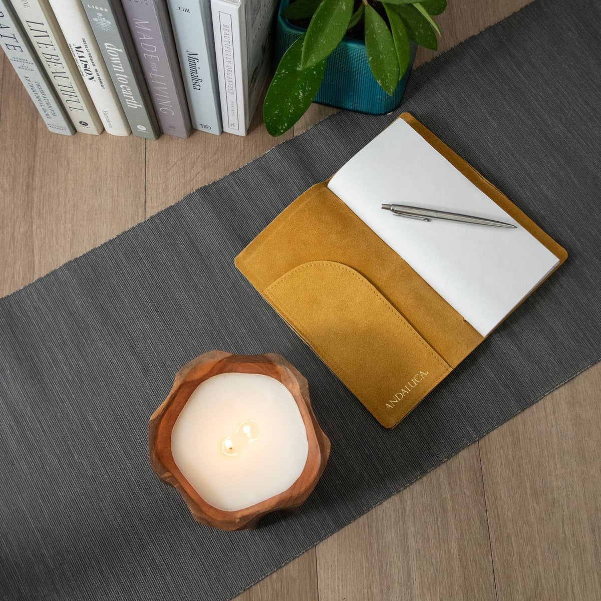 Petite Teak Organic Bowl Candle by Andaluca — view 6