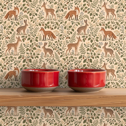 Hallway bench vignette with the pattern scaled across a narrow wall, demonstrating repeat alignment and cozy scale.