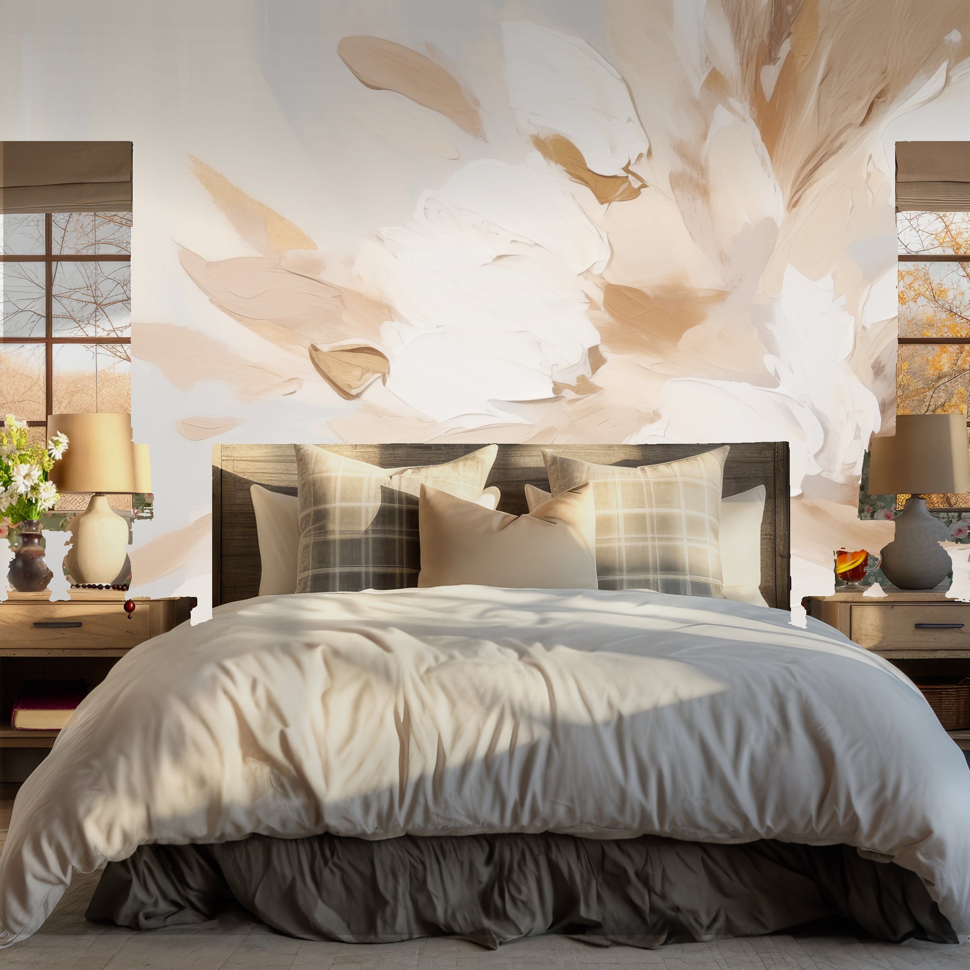Full-frame crop of the mural showing sweeping petal-like strokes and layered impasto texture
