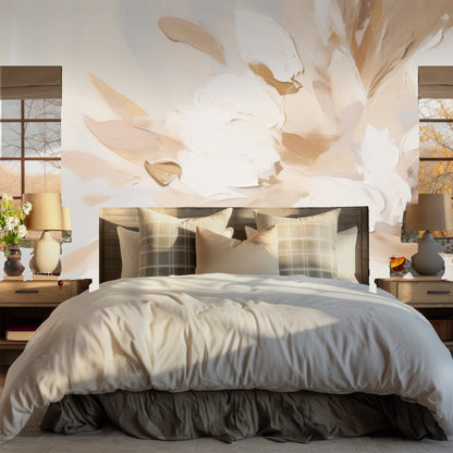 Full-frame crop of the mural showing sweeping petal-like strokes and layered impasto texture