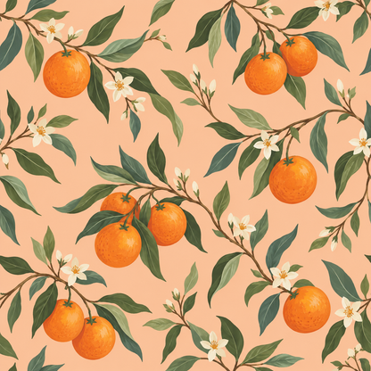 Pattern detail highlighting brush texture, cream blossom centers and variegated green leaves.