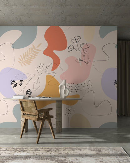 Gentle Nature Whimsy soft pastel botanical removable wallpaper mural