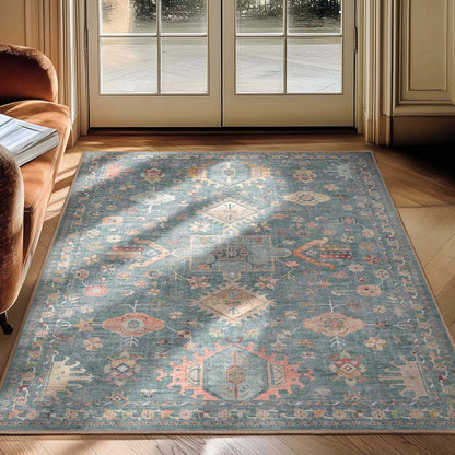 Delhi Vintage Medallion Diamond Pattern Rug – Easy Clean, Stylish Elegant Design