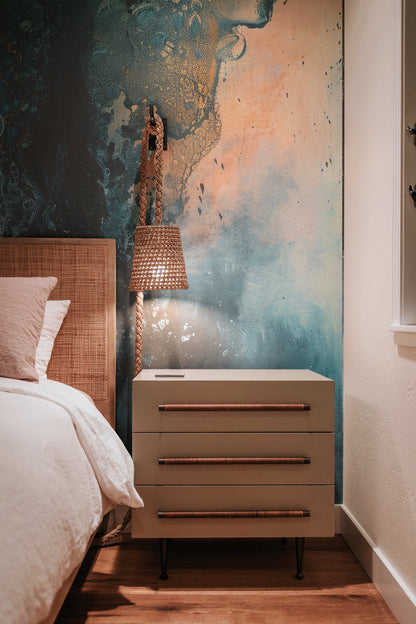 Abyssal Serenity Flow deep ocean teal navy watercolor peel and stick wallpaper