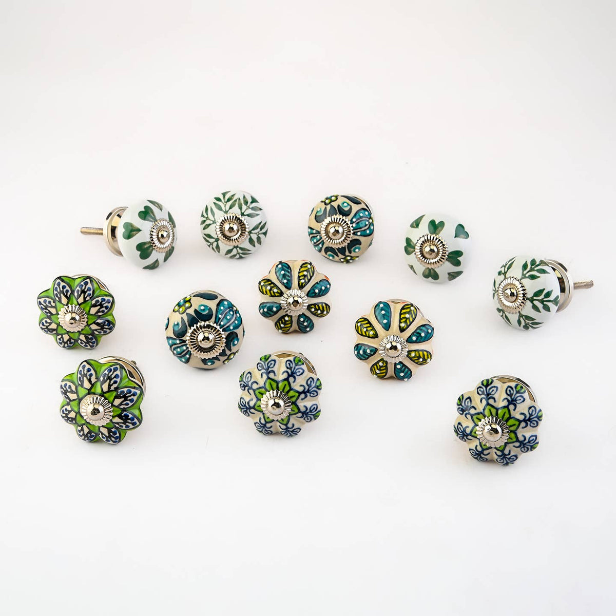 Set of 12 Garden Green Ceramic Knobs by Perilla Home — view 2