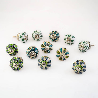 Set of 12 Garden Green Ceramic Knobs by Perilla Home — view 2