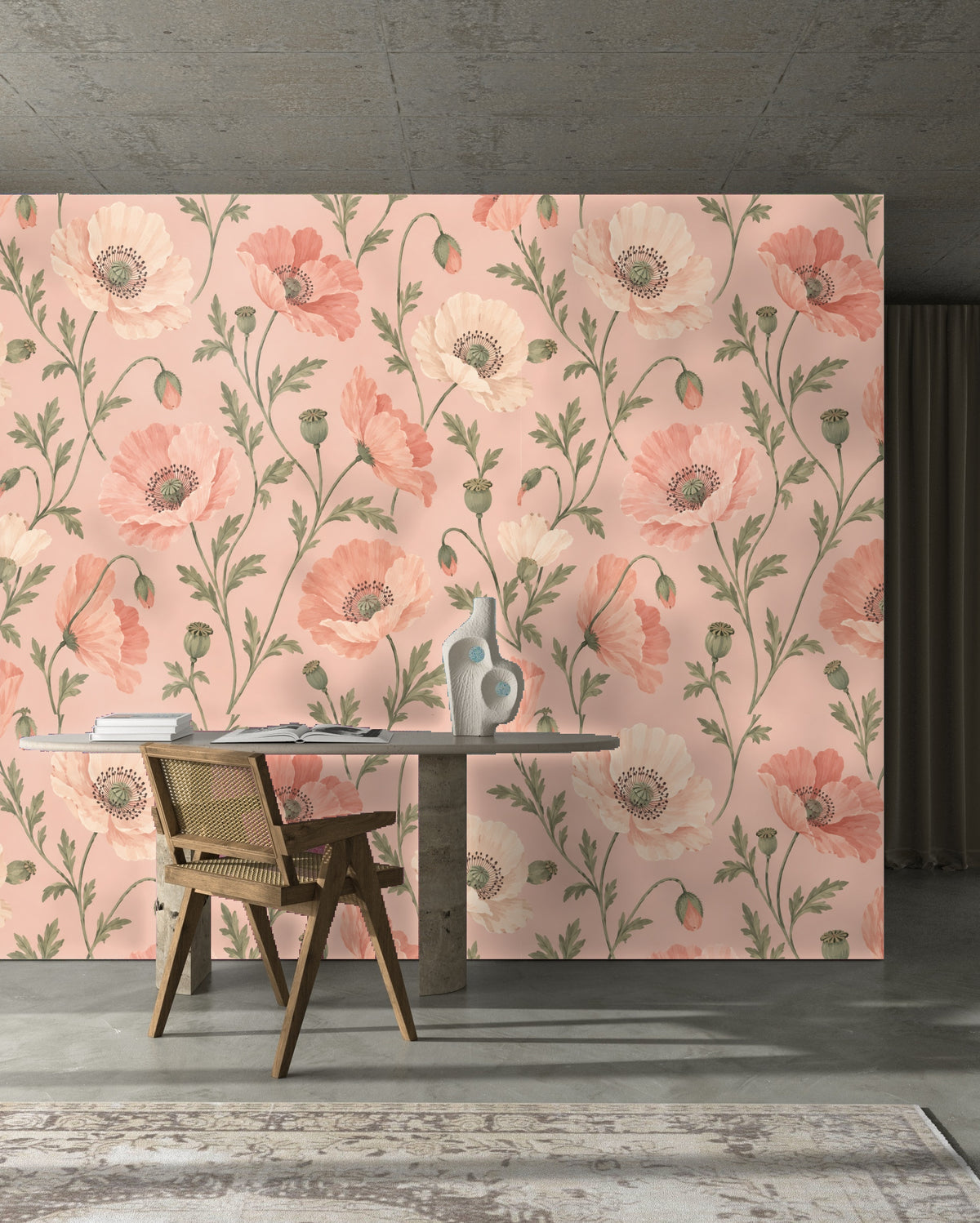 Feature wall in a bedroom showing how the vertical stems draw the eye upward and elongate the space.