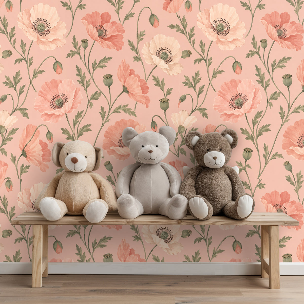 Wall with a clothing rack in front, demonstrating the wallpaper as a dressing area backdrop.