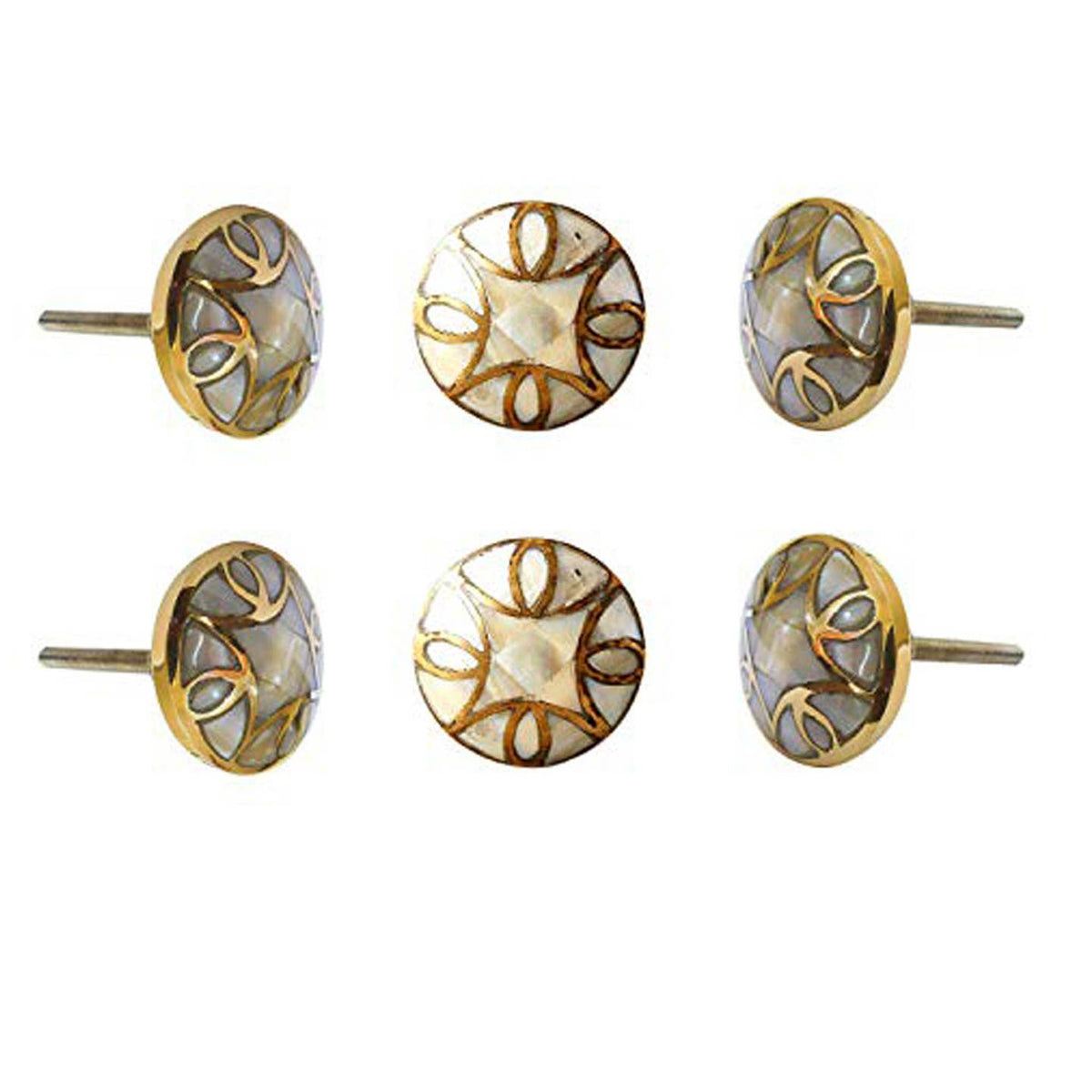 Set of Six Brass Mother of Pearl Knobs by Perilla Home — view 3