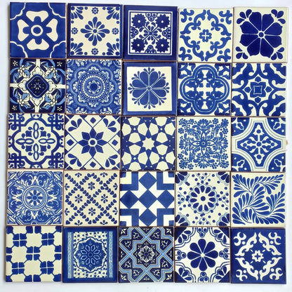 Blue and White Design Mexican Tiles 4x4 by Mediterranean Collection