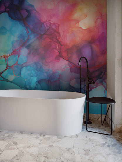Dreamy Color Symphony pink purple blue orange fluid removable wallpaper