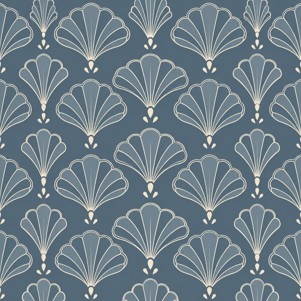 Tight pattern detail emphasizing the scallop repeat and the contrast between cream lines and slate background