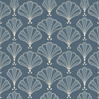 Tight pattern detail emphasizing the scallop repeat and the contrast between cream lines and slate background