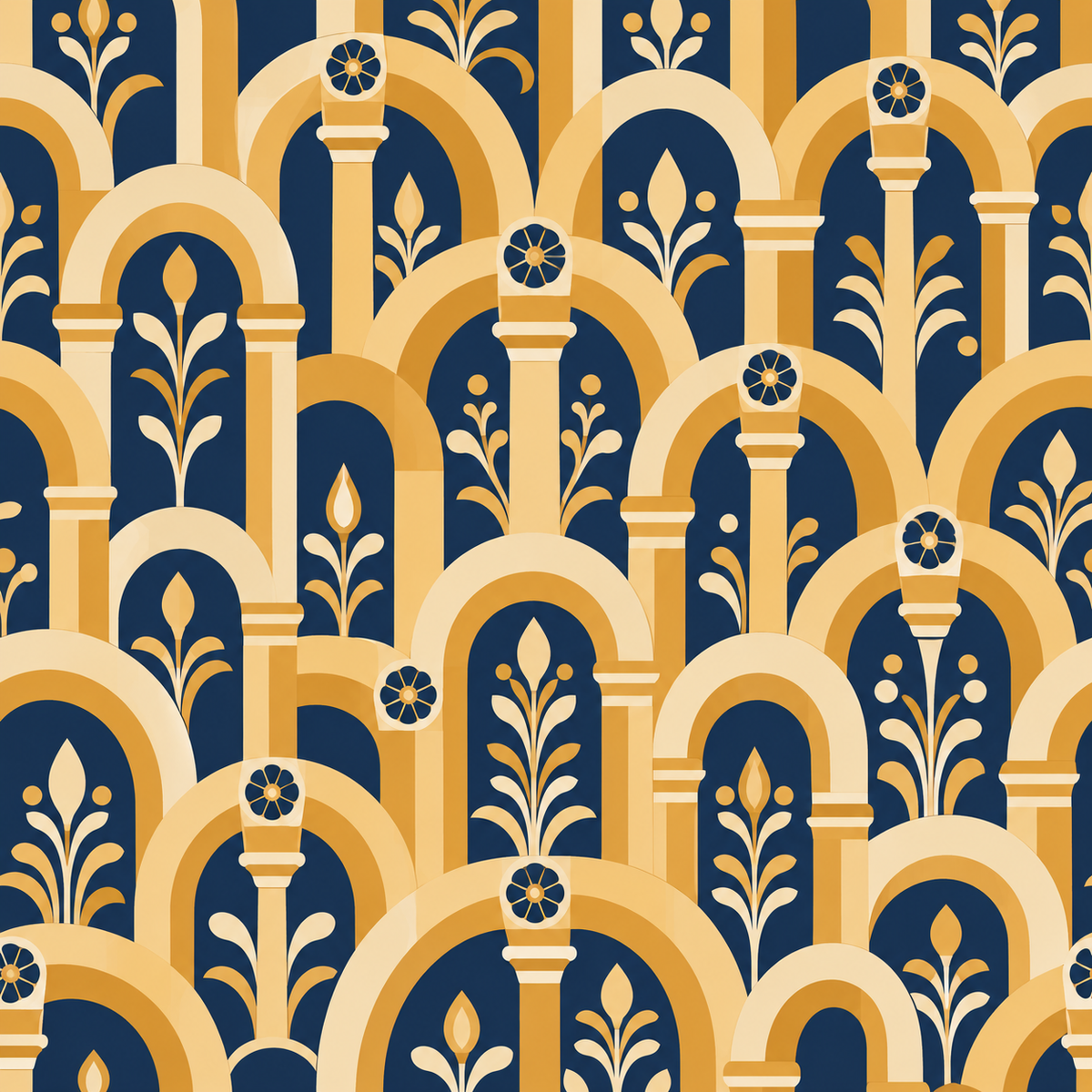 Pattern detail emphasizing modernist column shapes and botanical elements