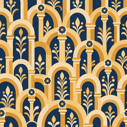 Pattern detail emphasizing modernist column shapes and botanical elements