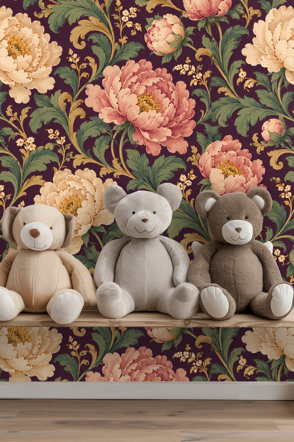 Plum Peony Opus wallpaper shown in an interior setting