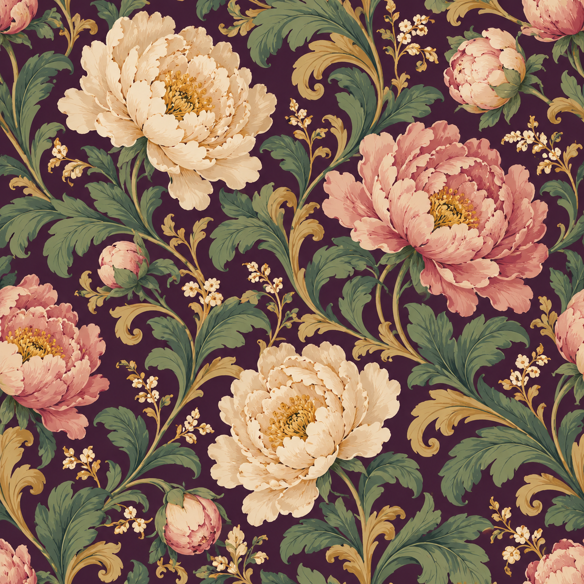 Plum Peony Opus wallpaper shown in an interior setting