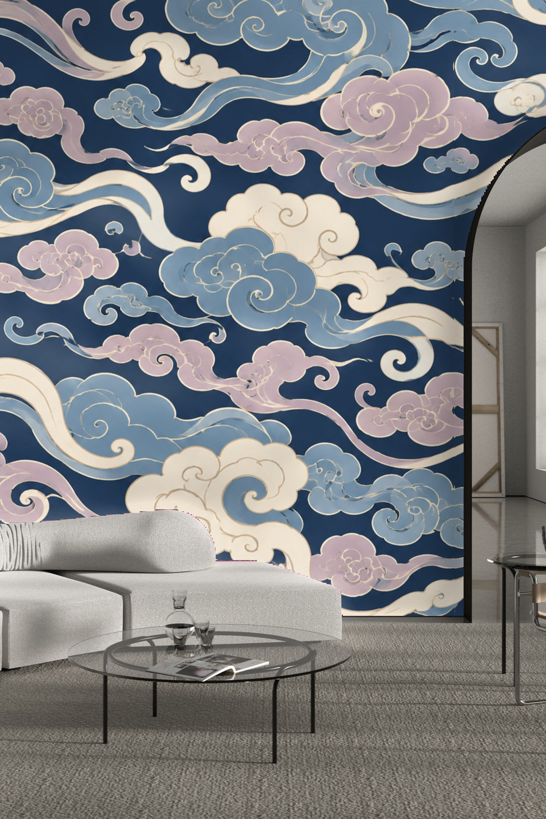 Cloud pattern emphasizing curves and elongated ribbon shapes.