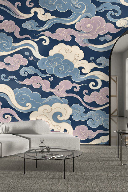 Cloud pattern emphasizing curves and elongated ribbon shapes.