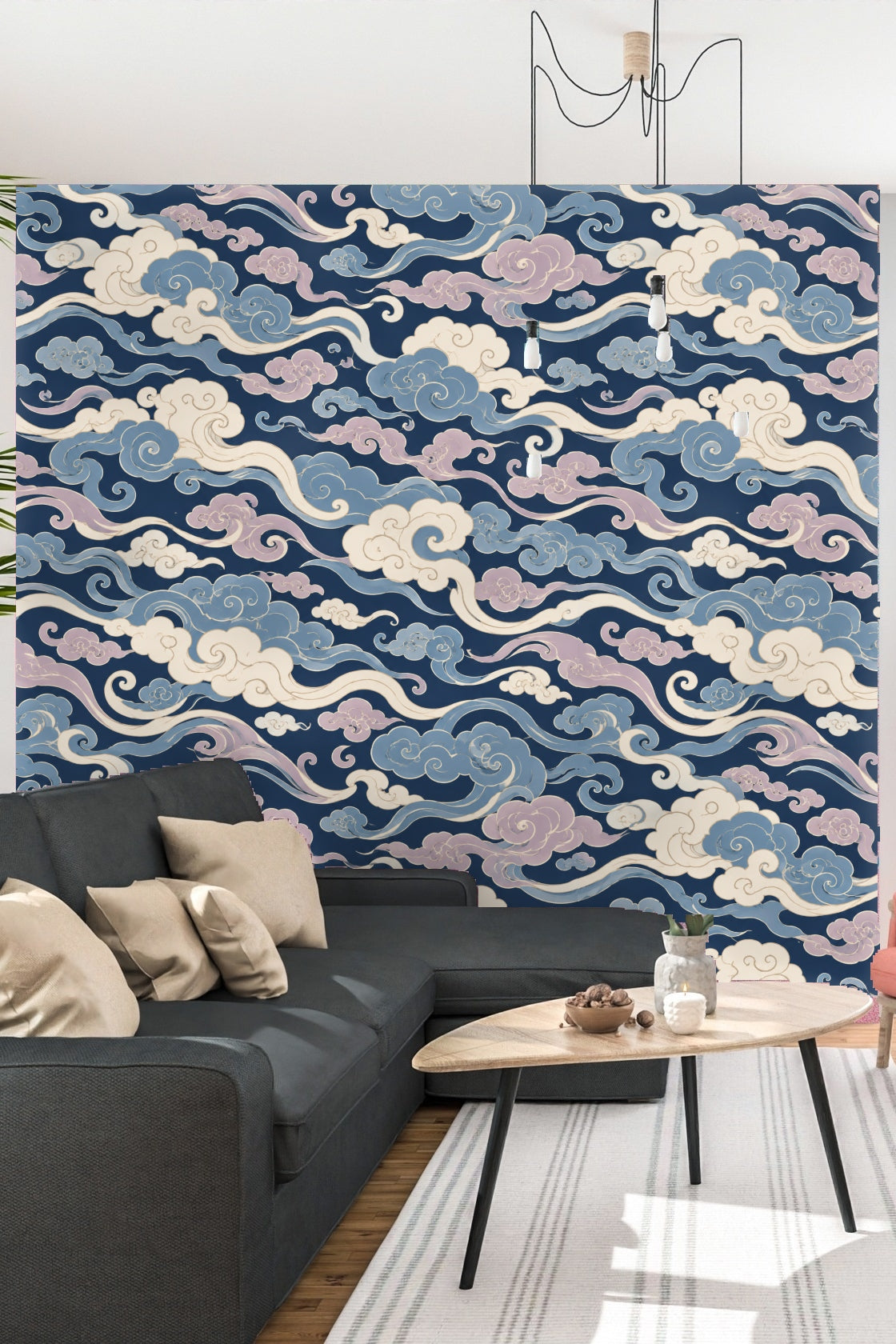 Pattern detail capturing varied cloud forms and gentle brush strokes.