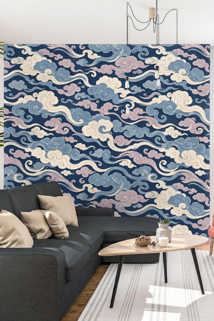 Pattern detail capturing varied cloud forms and gentle brush strokes.