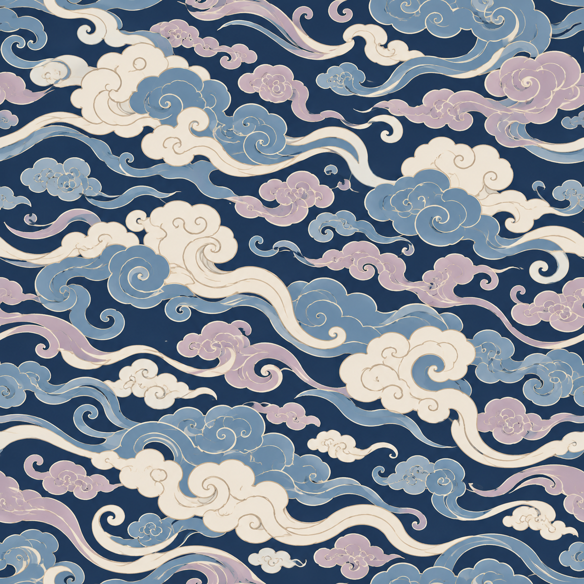 Wallpaper repeat with elegant, stylized cloud formations in nightscape hues.