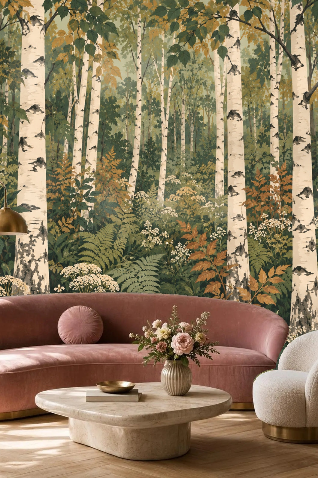 Pattern repeat showing birch tree clusters