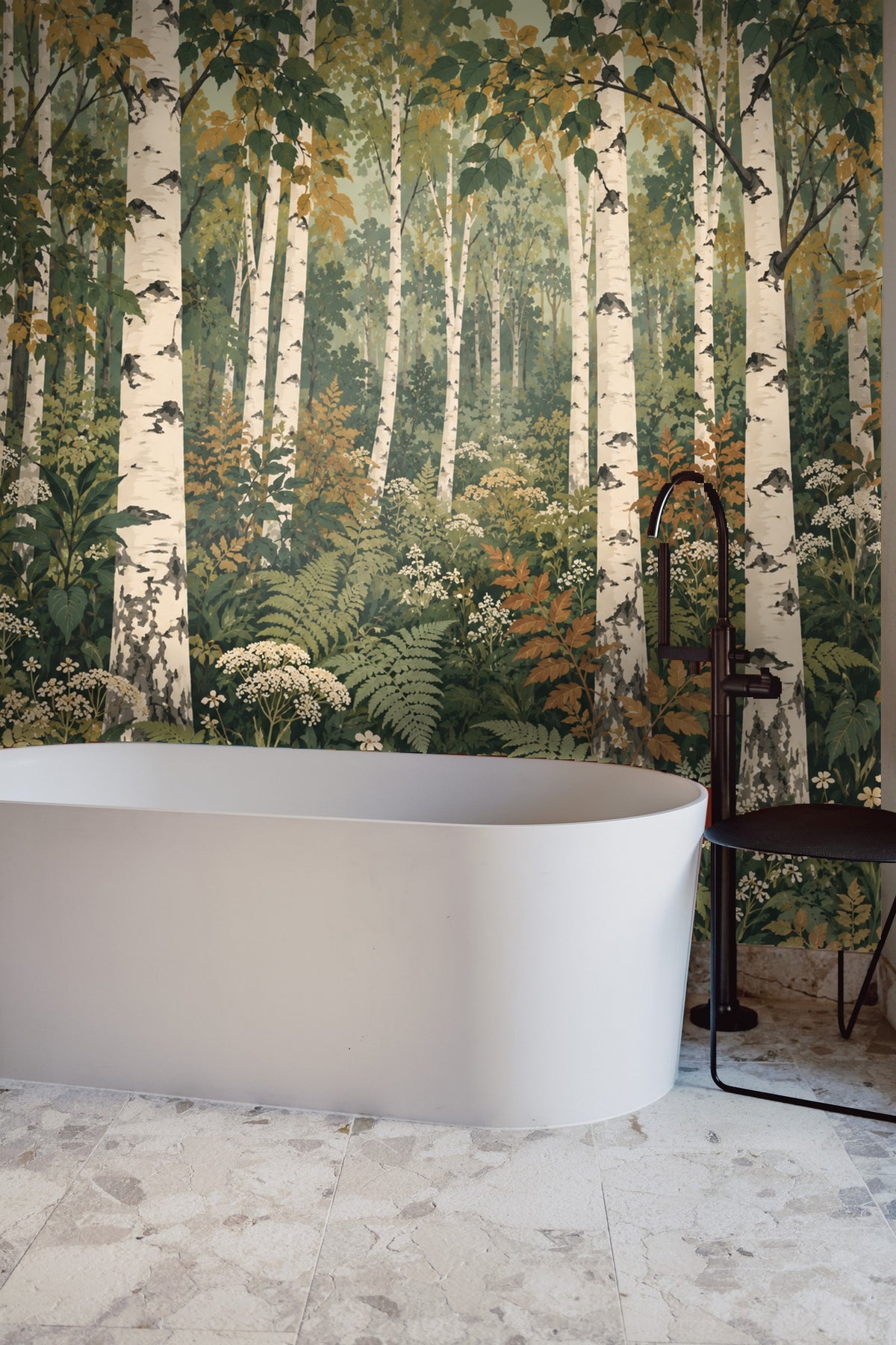 Wallpaper corner highlighting vertical tree trunks