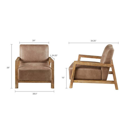 Mid Century Modern Wood Leather Living Room Accent Chair