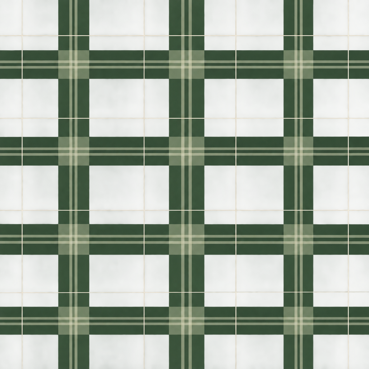 Wide mural view of Forest Loom Plaid covering a full wall, showing the large-scale repeat and how it reads from a distance.