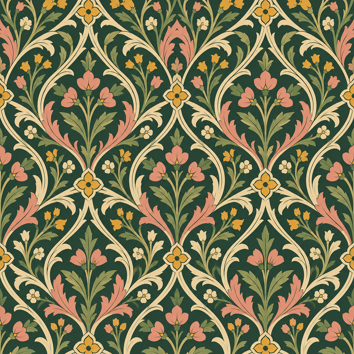 Ornamental wallpaper sections highlighting pattern symmetry