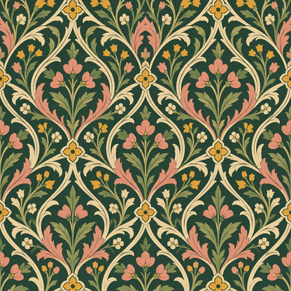 Ornamental wallpaper sections highlighting pattern symmetry