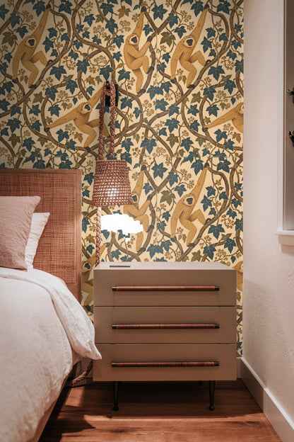 Medium scale wallpaper pattern suited for interior walls in residential spaces