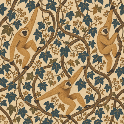 Pattern repeat showing harmonious balance between animal and plant elements