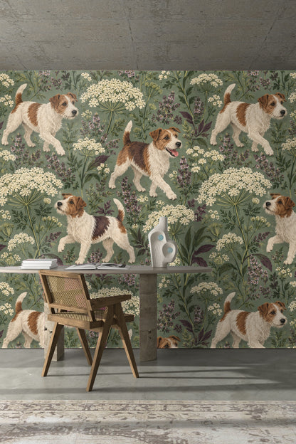 Pattern detail highlighting terriers' expressive faces and textured fur
