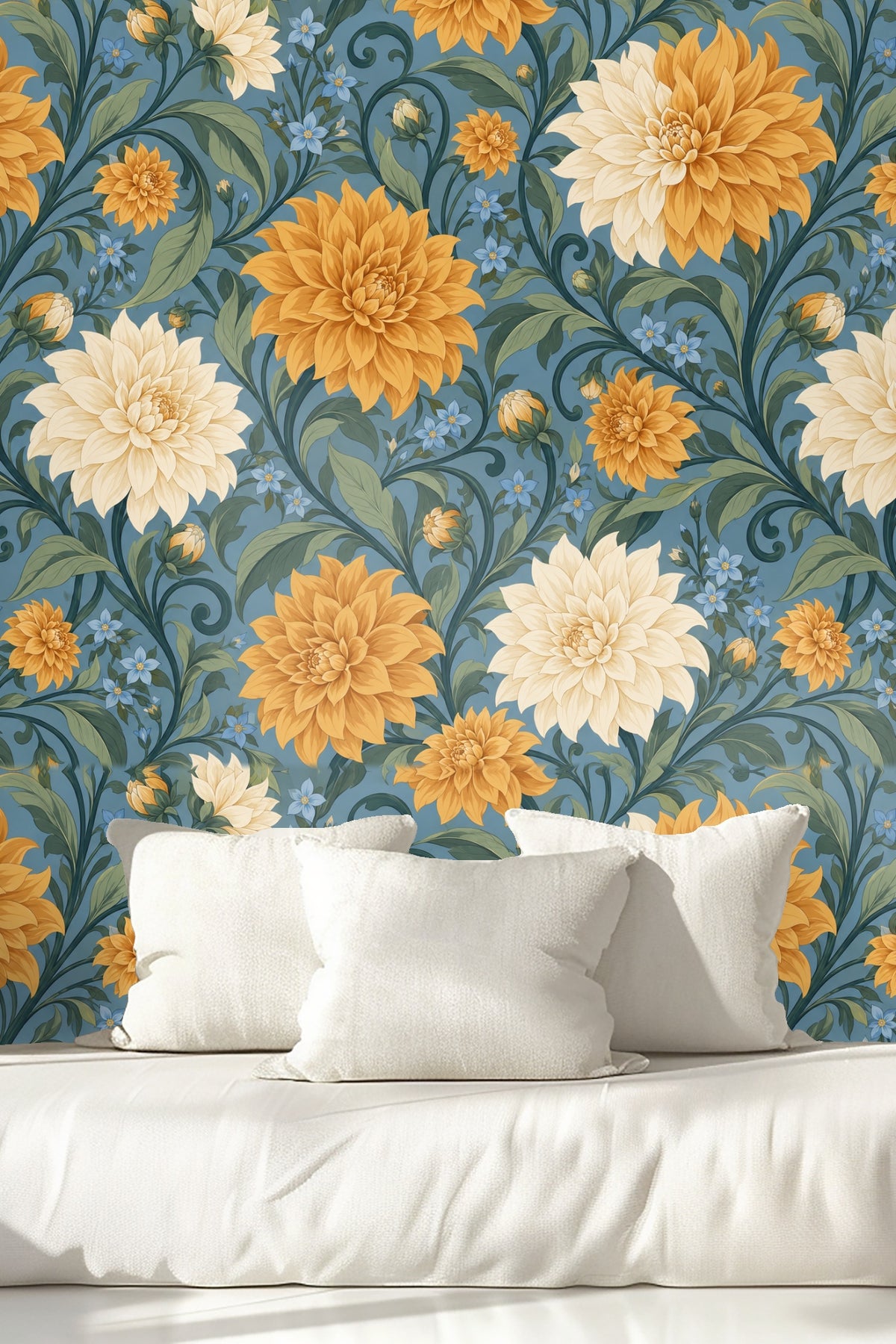 Background wallpaper showing consistent floral pattern with dahlias