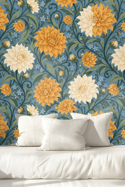 Background wallpaper showing consistent floral pattern with dahlias