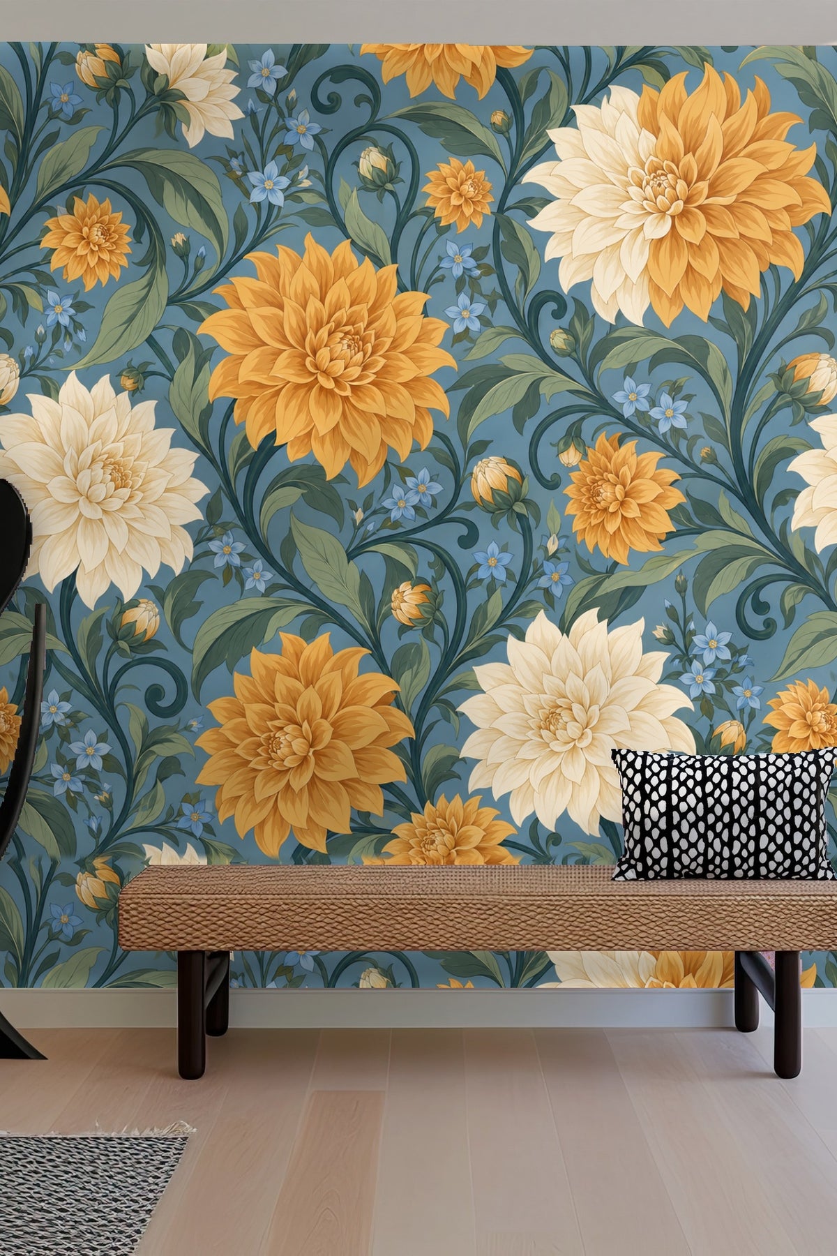 Wallpaper floral bouquet with detailed petals and leaf veins