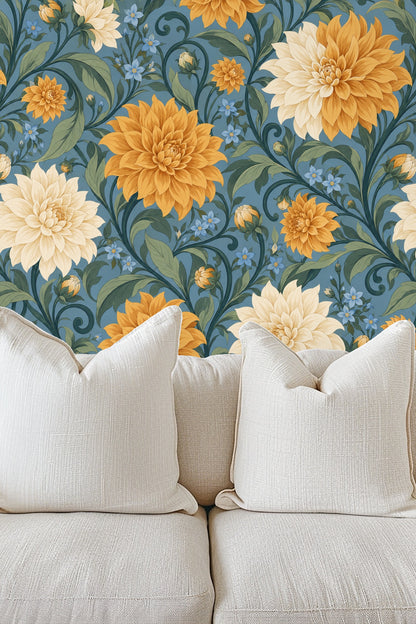 Detail of cream dahlia flower cluster with amber blooms