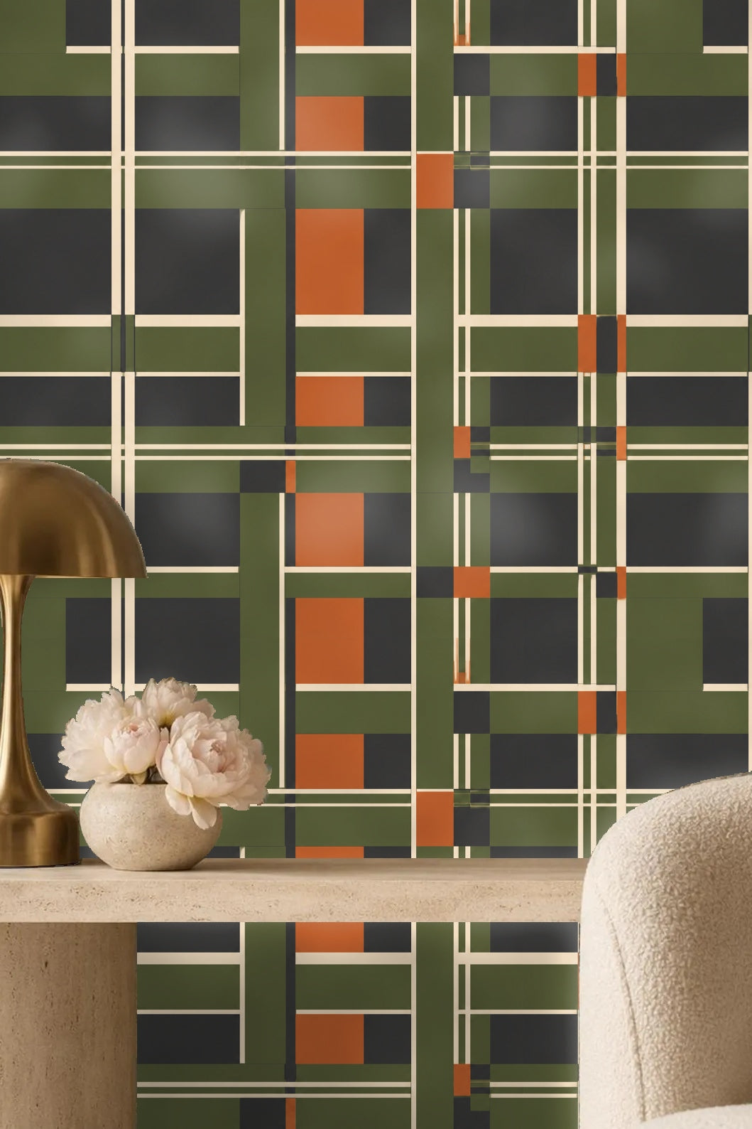 Detail of wallpaper corner with emphasis on overlapping linear forms and clean edges