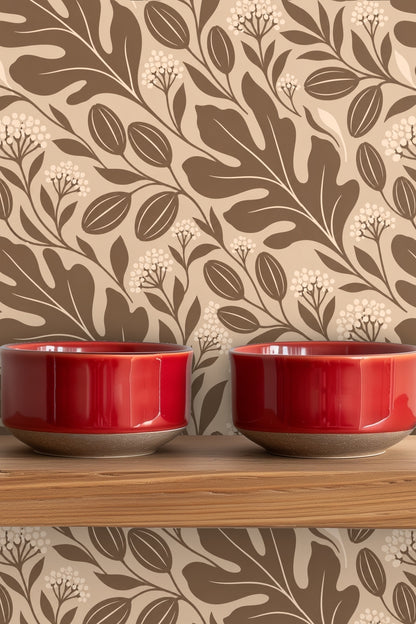 Round mirror mounted on archway with wallpaper background