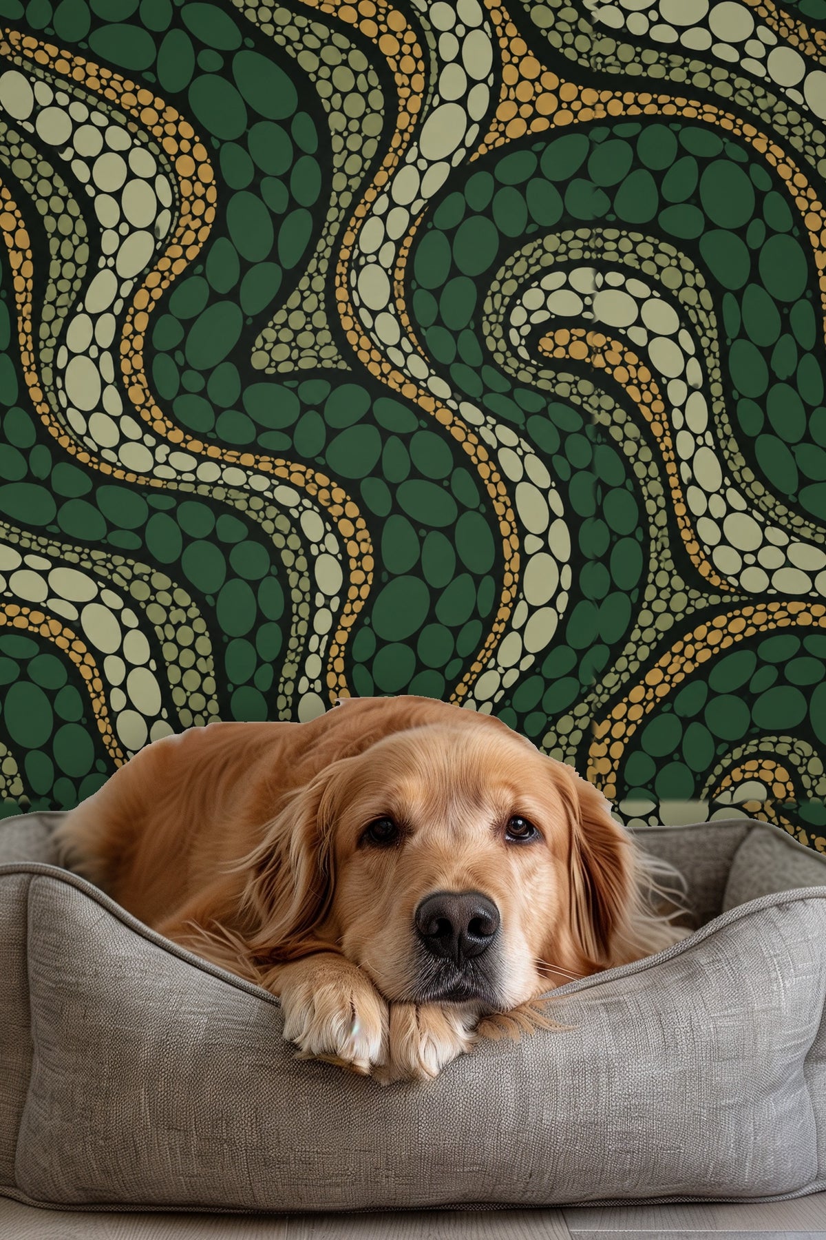 Wall with Cypress Scale Mosaic design illuminated by natural light.