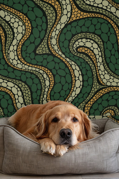 Wall with Cypress Scale Mosaic design illuminated by natural light.